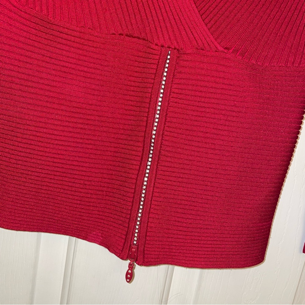 Cache Red V-Neck Top With Rhinestone Zipper - image 3